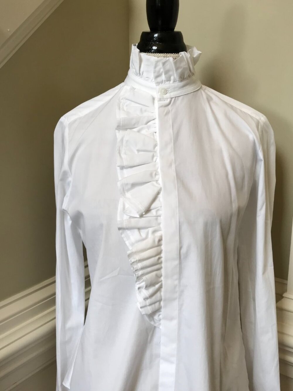 NWT Zara Ruffle Front Blouse Shirt Top Womens Medium White Long Sleeve Cotton - Picture 3 of 11